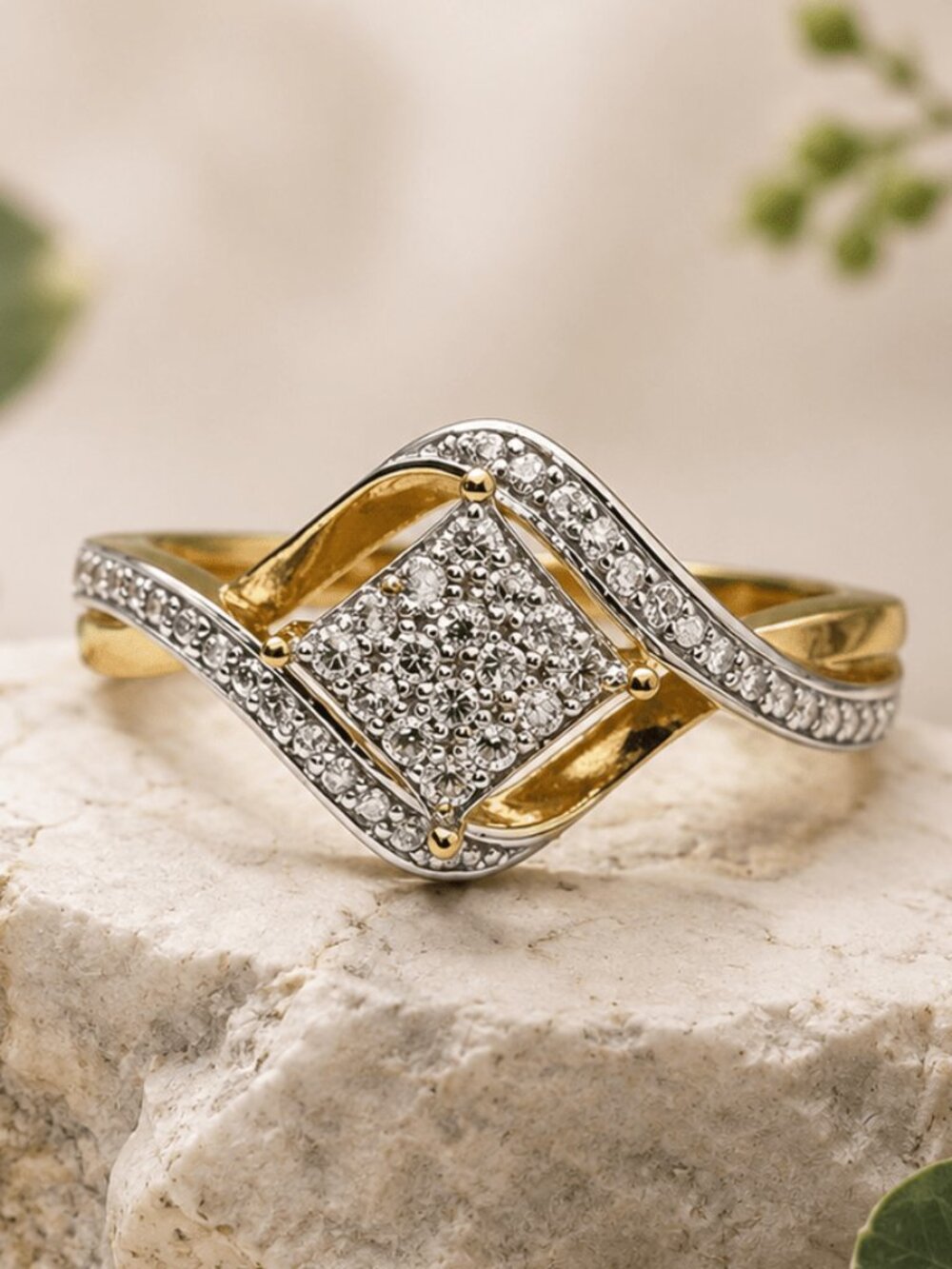 Square Halo Diamond Silver Ring